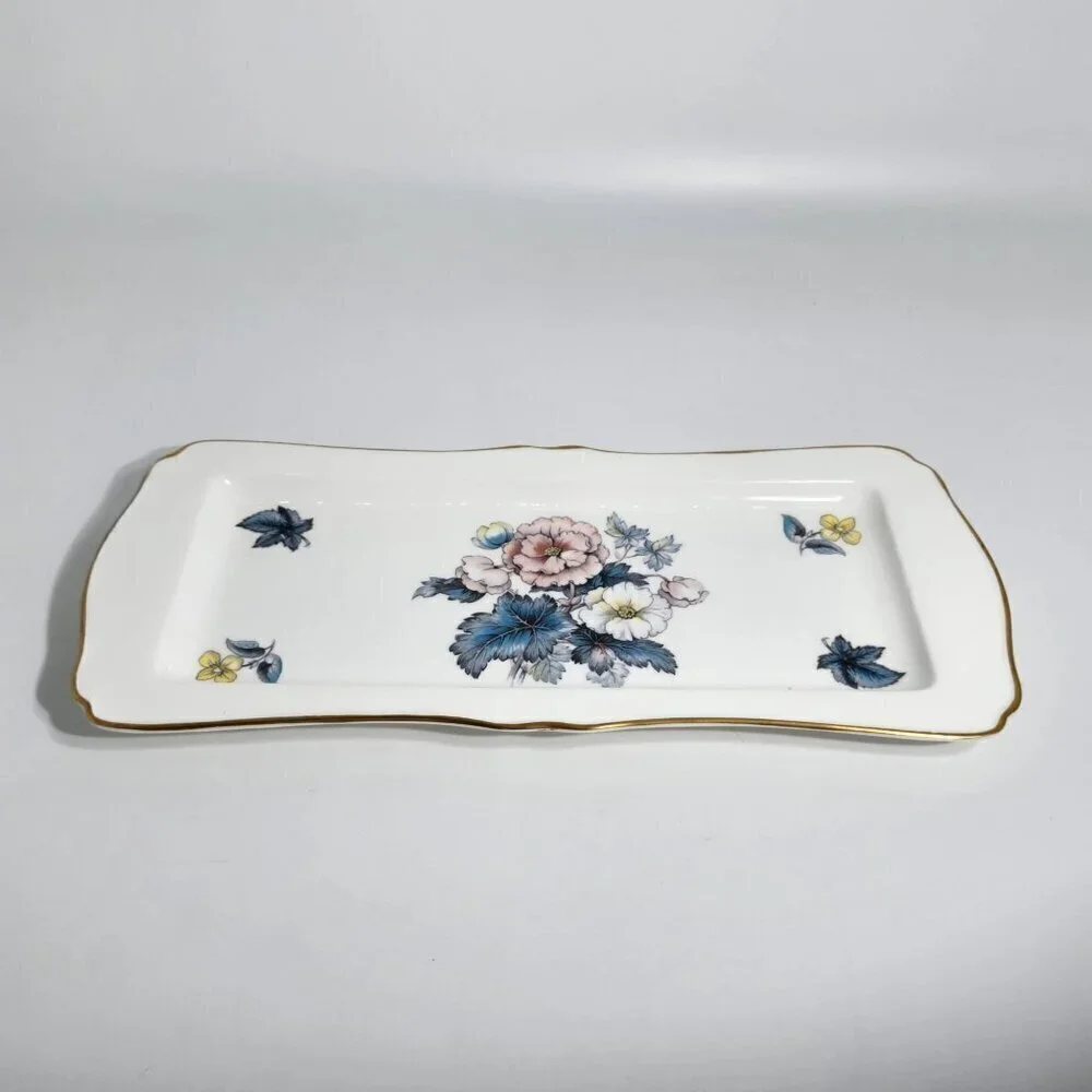 Royal Worcester Bone China Bone Rectangular Serving Tray Floral Design Gold Trim